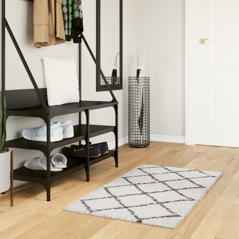 vidaXL Alfombra de pelo largo moderna crema y negro 60x110 cm vidaXL Alfombra de pelo largo moderna crema y negro 60x110 cm
