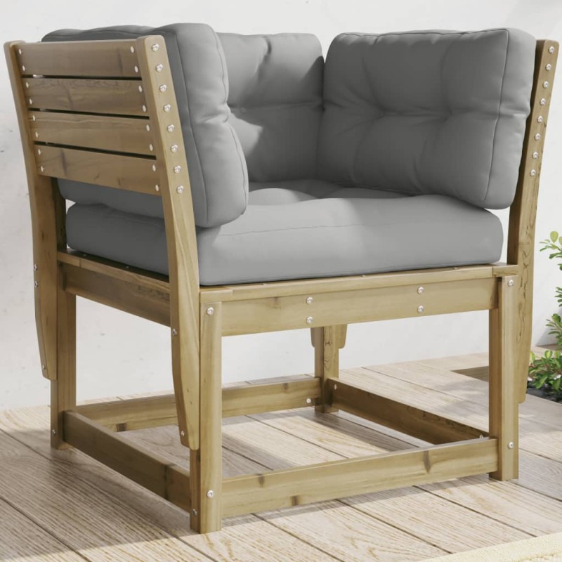 vidaXL Sofá jardín con reposabrazos con cojines madera pino impregnada vidaXL Sofá jardín con reposabrazos con cojines madera pino impregnada