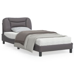 vidaXL Estructura de cama con cabecero cuero sintético gris 90x200 cm