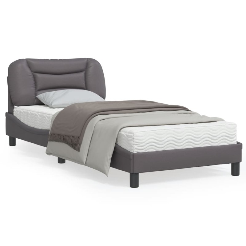 vidaXL Estructura de cama con cabecero cuero sintético gris 90x200 cm vidaXL Estructura de cama con cabecero cuero sintético gris 90x200 cm