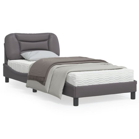 vidaXL Estructura de cama con cabecero cuero sintético gris 90x200 cm
