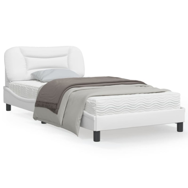 vidaXL Estructura de cama cabecero cuero sintético blanco 100x200 cm
