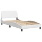 vidaXL Estructura de cama cabecero cuero sintético blanco 100x200 cm