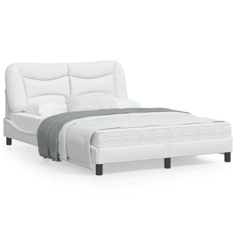 vidaXL Estructura de cama cabecero cuero sintético blanco 120x200 cm