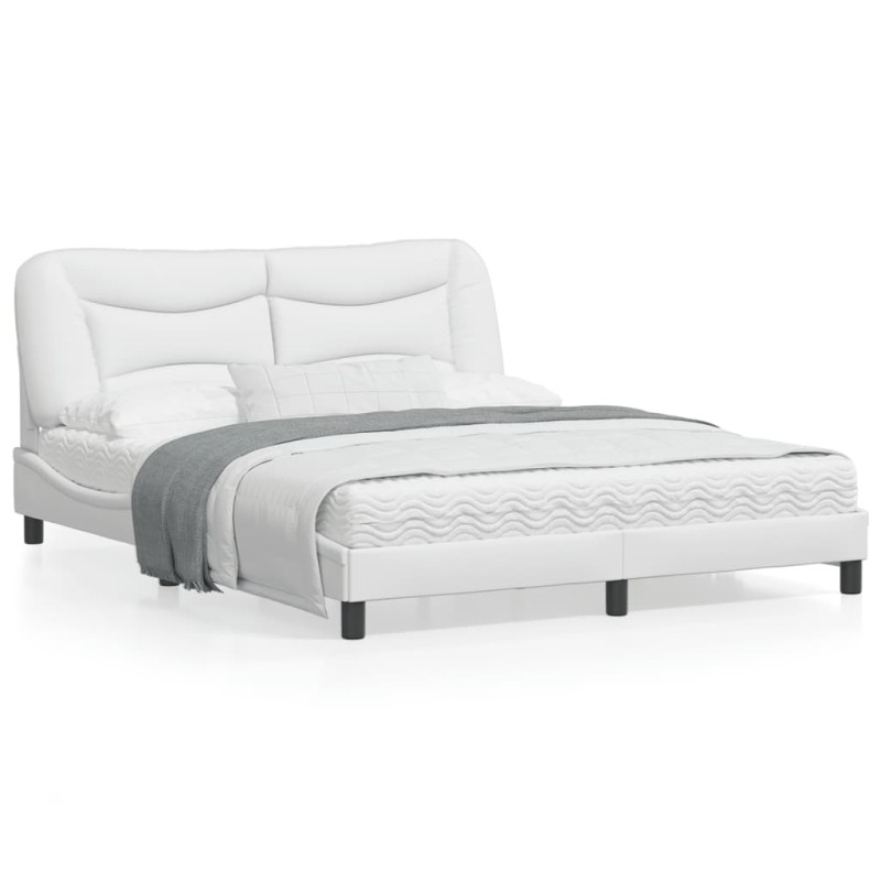 vidaXL Estructura de cama cabecero cuero sintético blanco 160x200 cm