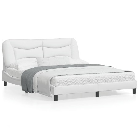 vidaXL Estructura de cama cabecero cuero sintético blanco 160x200 cm