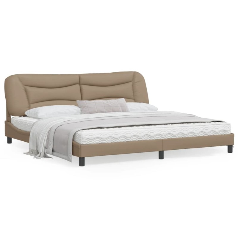 vidaXL Estructura de cama cabecero cuero sintético capuchino 200x200cm vidaXL Estructura de cama cabecero cuero sintético capuchino 200x200cm