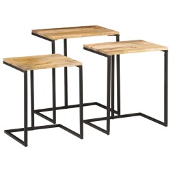 vidaXL Mesas apilables 3 piezas madera maciza de acacia