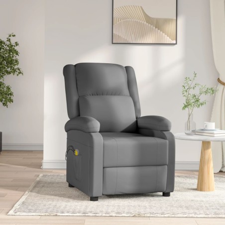 vidaXL Sillón de masaje de cuero sintético gris antracita