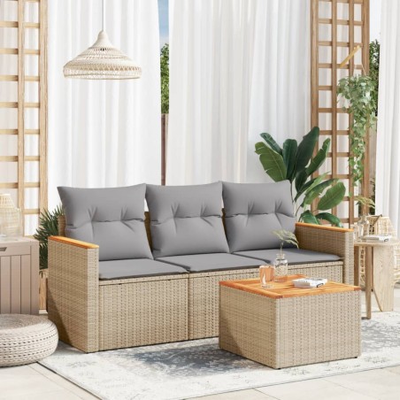 vidaXL Juego de sofás jardín con cojines beige mezcla 4 pzas ratán PE