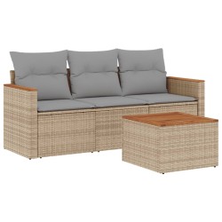 vidaXL Juego de sofás jardín con cojines beige mezcla 4 pzas ratán PE