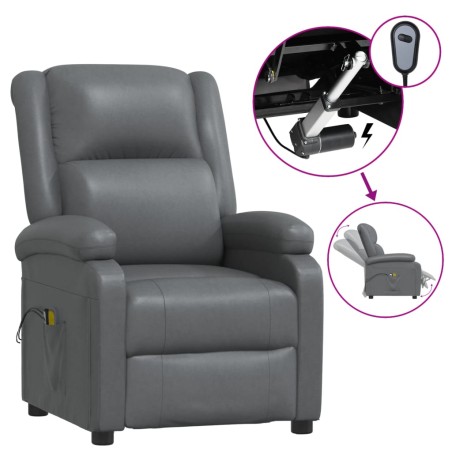 vidaXL Sillón de masaje de cuero sintético gris antracita