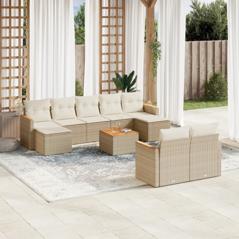vidaXL Juego de sofás jardín con cojines beige 10 pzas ratán sintético vidaXL Juego de sofás jardín con cojines beige 10 pzas ratán sintético