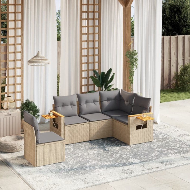 vidaXL Juego de sofás jardín con cojines 5 pzas ratán sintético beige vidaXL Juego de sofás jardín con cojines 5 pzas ratán sintético beige