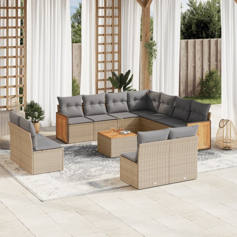 vidaXL Set de sofás de jardín 12 pzas y cojines ratán sintético marrón vidaXL Set de sofás de jardín 12 pzas y cojines ratán sintético marrón