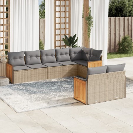 vidaXL Juego de sofás de jardín con cojines beige 8 pzas ratán PE