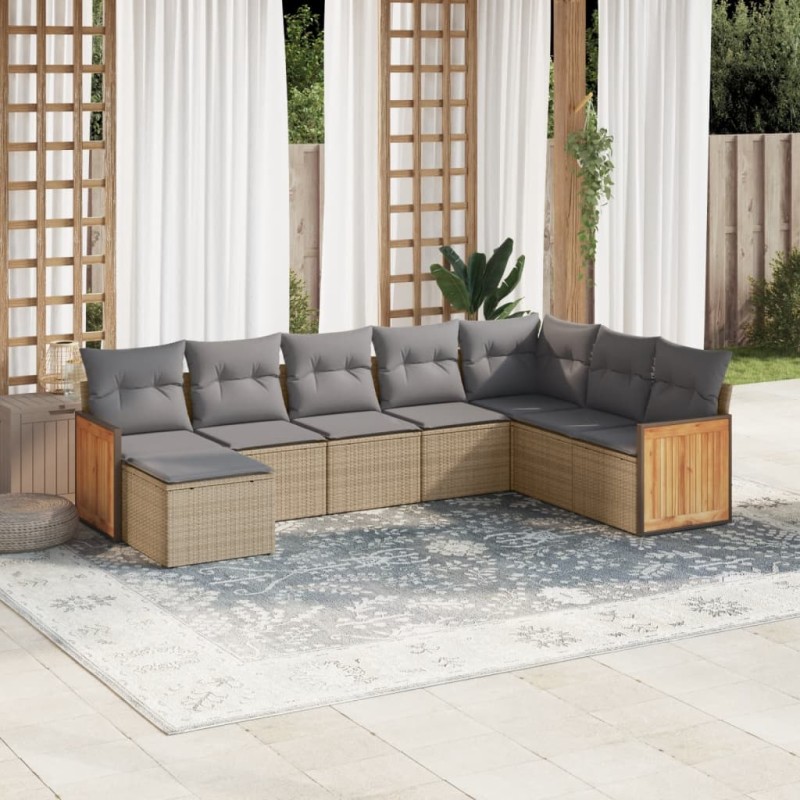 vidaXL Juego de sofás de jardín con cojines beige 8 pzas ratán PE vidaXL Juego de sofás de jardín con cojines beige 8 pzas ratán PE