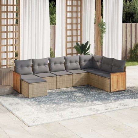 vidaXL Juego de sofás de jardín con cojines beige 8 pzas ratán PE