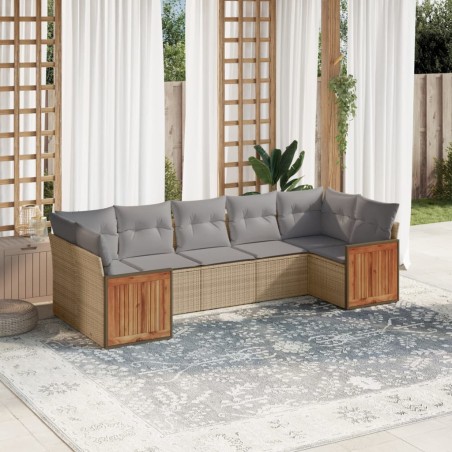 vidaXL Set sofás de jardín 7 piezas y cojines ratán sintético beige