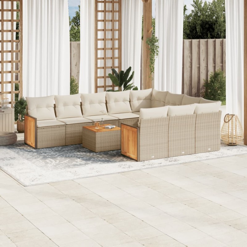 vidaXL Set de sofás de jardín 11pzas con cojines ratán sintético beige vidaXL Set de sofás de jardín 11pzas con cojines ratán sintético beige