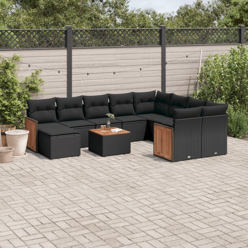 vidaXL Set de sofás de jardín 11 pzas y cojines ratán sintético negro vidaXL Set de sofás de jardín 11 pzas y cojines ratán sintético negro