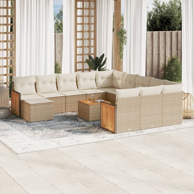 vidaXL Set sofás de jardín con cojines 13 pzas ratán sintético beige vidaXL Set sofás de jardín con cojines 13 pzas ratán sintético beige