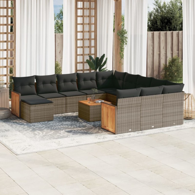 vidaXL Set sofás de jardín con cojines 13 piezas ratán sintético gris vidaXL Set sofás de jardín con cojines 13 piezas ratán sintético gris