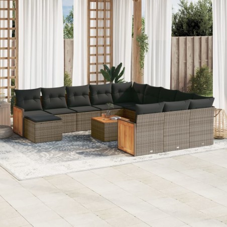 vidaXL Set sofás de jardín con cojines 13 piezas ratán sintético gris