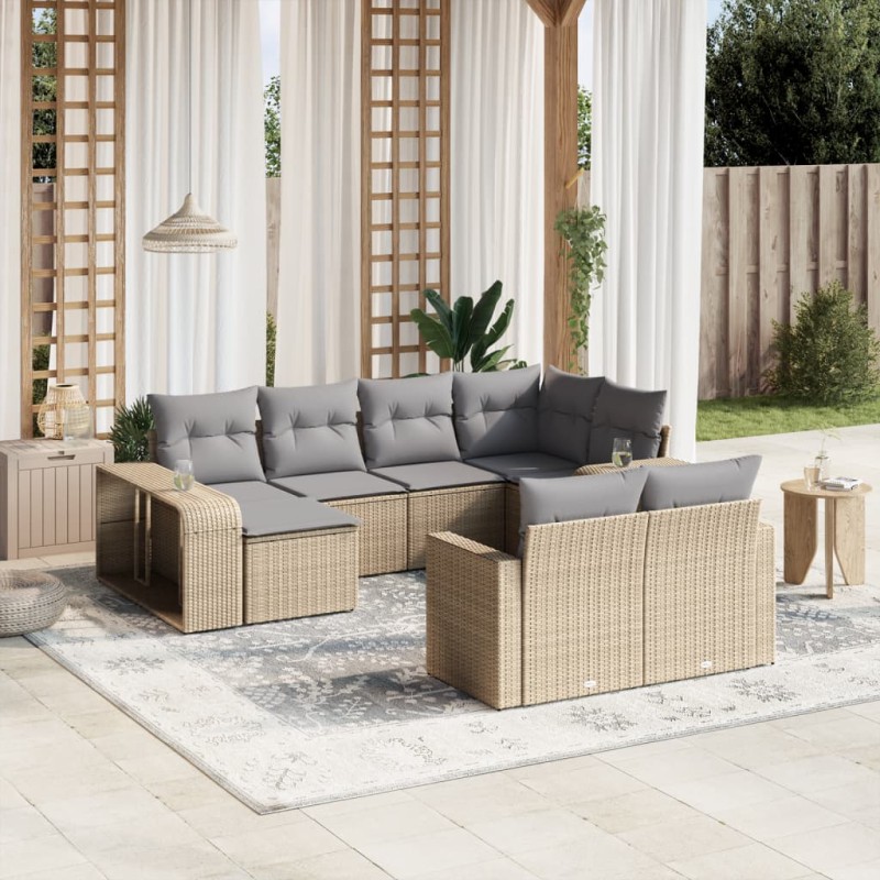 vidaXL Juego de sofás jardín con cojines beige 10 pzas ratán sintético vidaXL Juego de sofás jardín con cojines beige 10 pzas ratán sintético