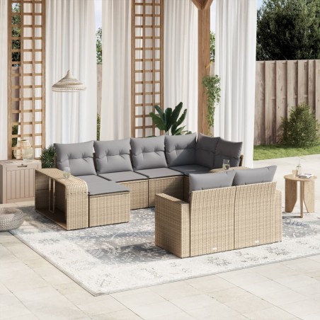 vidaXL Juego de sofás jardín con cojines beige 10 pzas ratán sintético