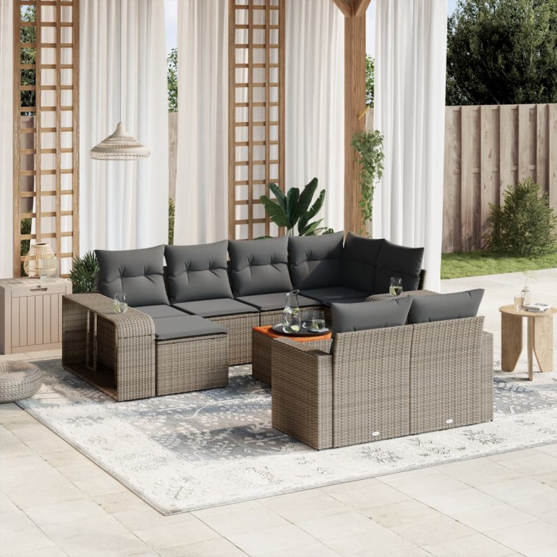 vidaXL Set de sofás de jardín 11 pzas y cojines ratán sintético gris vidaXL Set de sofás de jardín 11 pzas y cojines ratán sintético gris