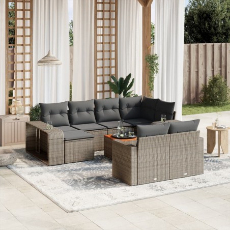 vidaXL Set de sofás de jardín 11 pzas y cojines ratán sintético gris