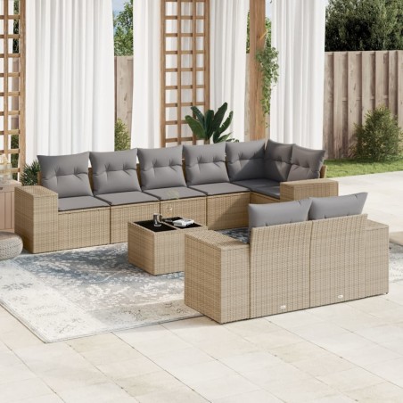 vidaXL Set de sofás de jardín 9 pzas con cojines ratán sintético beige