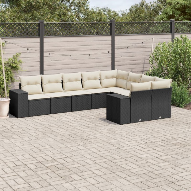 vidaXL Set de sofás de jardín 8 piezas y cojines ratán sintético negro vidaXL Set de sofás de jardín 8 piezas y cojines ratán sintético negro
