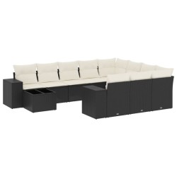 vidaXL Set de sofás de jardín 11 pzas y cojines ratán sintético negro