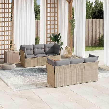 vidaXL Juego de sofás jardín con cojines beige mezcla 7 pzas ratán PE