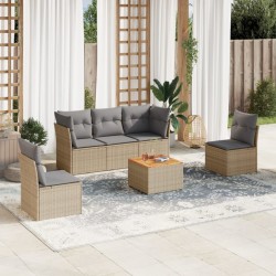 vidaXL Juego de sofás jardín con cojines beige mezcla 6 pzas ratán PE