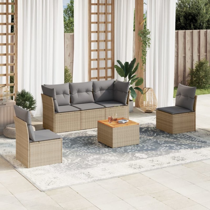 vidaXL Juego de sofás jardín con cojines beige mezcla 6 pzas ratán PE vidaXL Juego de sofás jardín con cojines beige mezcla 6 pzas ratán PE