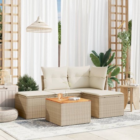 vidaXL Juego de sofás jardín con cojines 5 pzas ratán sintético beige