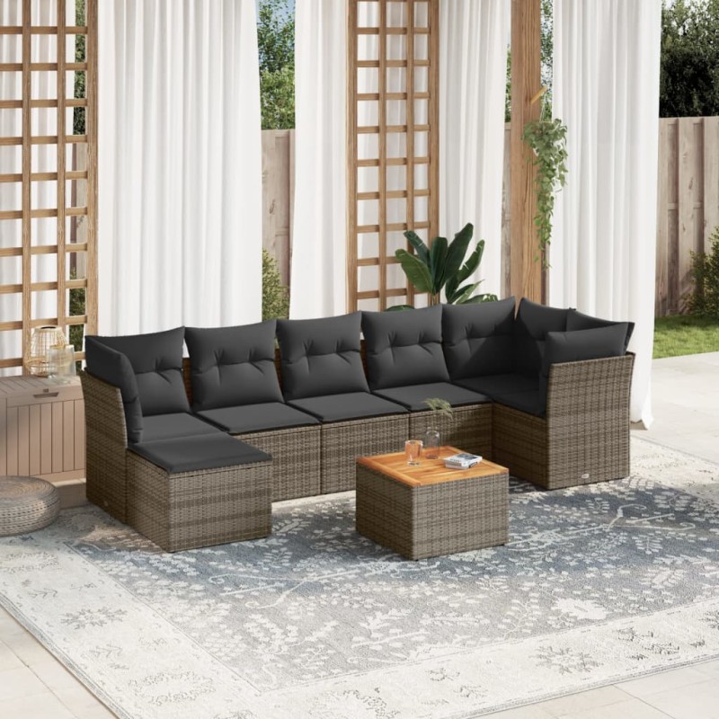 vidaXL Set de sofás de jardín 8 pzas y cojines ratán sintético gris vidaXL Set de sofás de jardín 8 pzas y cojines ratán sintético gris