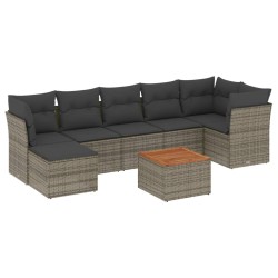 vidaXL Set de sofás de jardín 8 pzas y cojines ratán sintético gris