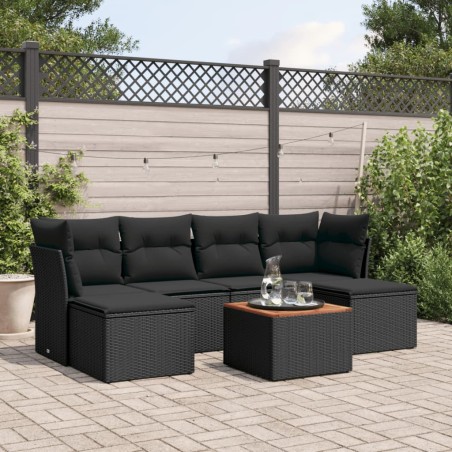 vidaXL Set de comedor de jardín 7 pzas y cojines ratán sintético negro