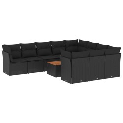 vidaXL Set de sofás de jardín 11 pzas y cojines ratán sintético negro