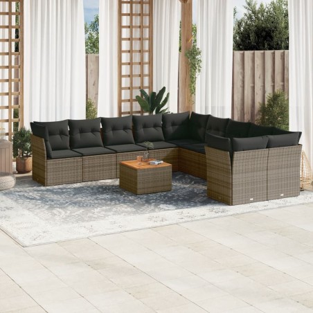 vidaXL Set de sofás de jardín 11 pzas y cojines ratán sintético gris