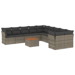 vidaXL Set de sofás de jardín 11 pzas y cojines ratán sintético gris