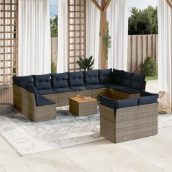 vidaXL Set sofás de jardín con cojines 13 piezas ratán sintético gris