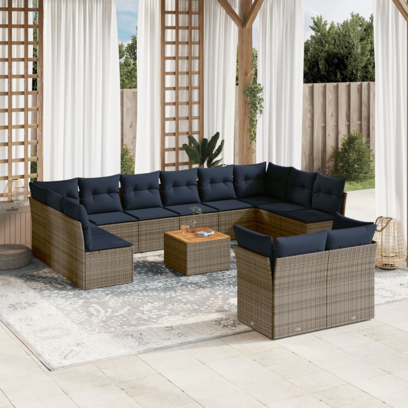 vidaXL Set sofás de jardín con cojines 13 piezas ratán sintético gris vidaXL Set sofás de jardín con cojines 13 piezas ratán sintético gris