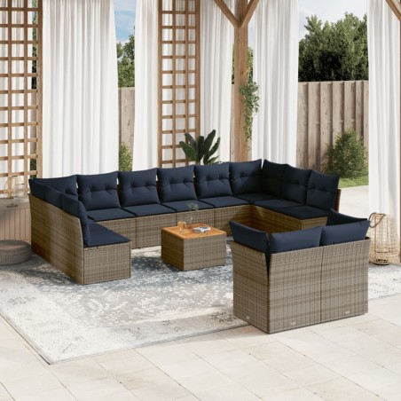 vidaXL Set sofás de jardín con cojines 13 piezas ratán sintético gris