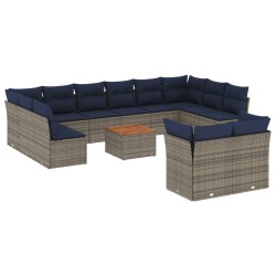 vidaXL Set sofás de jardín con cojines 13 piezas ratán sintético gris
