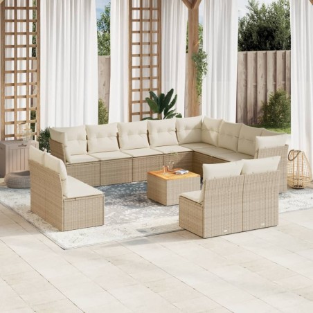 vidaXL Set sofás de jardín con cojines 13 pzas ratán sintético beige